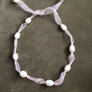 New Genuine Pearl and Pink Ribbon Choker